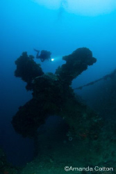 Diver above prop on Rio De Janeiro wreck of Truk Lagoon (... by Amanda Cotton 